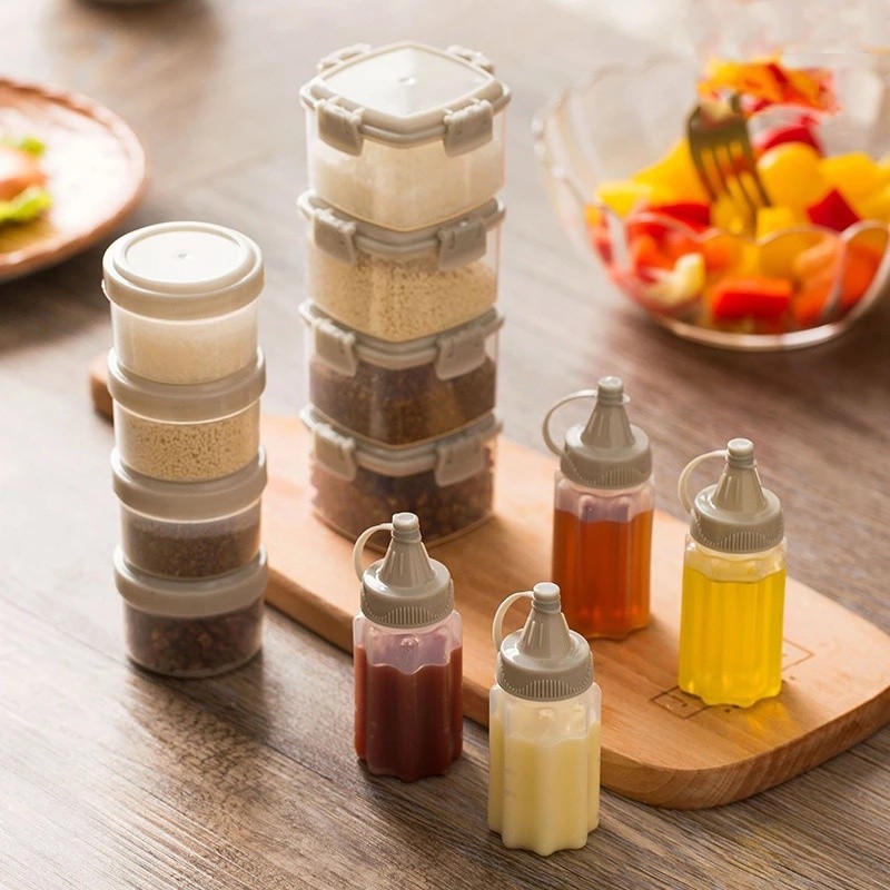 4個裝 迷你便攜醬料調料盒/透明果醬番茄沙拉醬擠壓瓶/廚房防潮儲糧容器