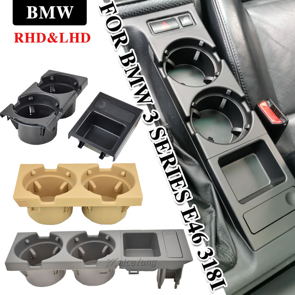 [嚴格選擇]BMW E46 3SERIES 1999-2006 黑色/碳纖維雙孔汽車前中控台儲物盒硬幣 + 杯架 511