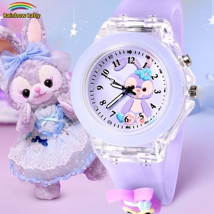 Rainbowbaby幼兒園寶寶手錶艾莎公主手錶兒童閃光庫洛米中小學生走針發光童表2024新款簡約學生兒童學習手錶