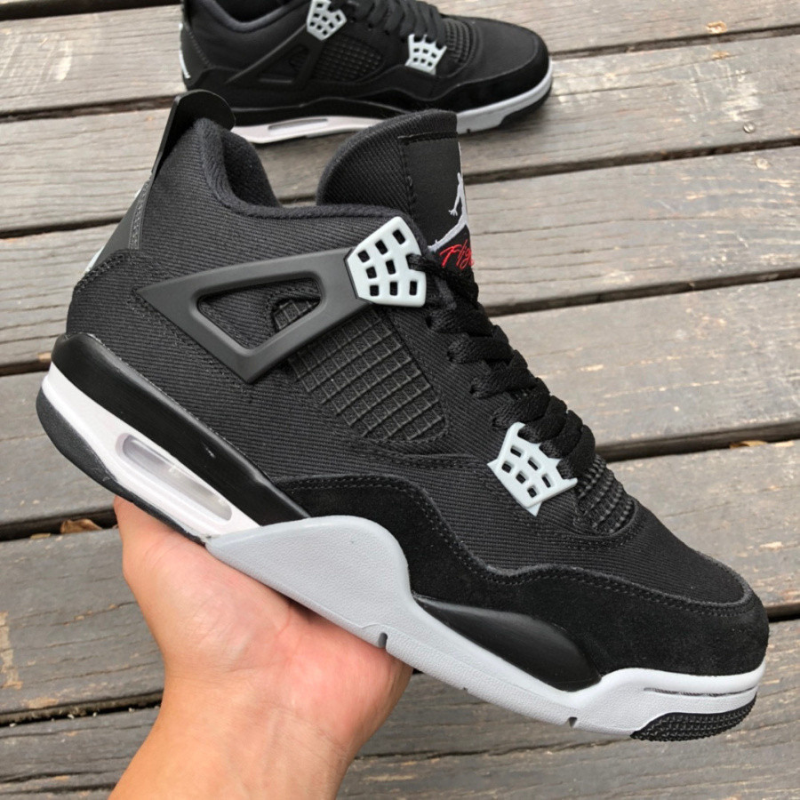便宜 Air Jordan 4 復古小阿木黑色帆布 AJ4 運動鞋籃球鞋 運動籃球鞋