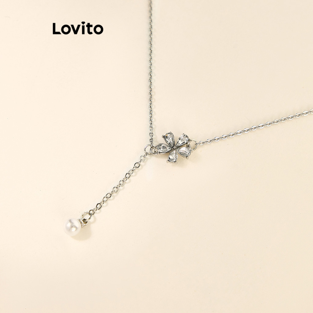 Lovito 女士休閒花卉花朵水鑽珍珠項鍊 LFA20201