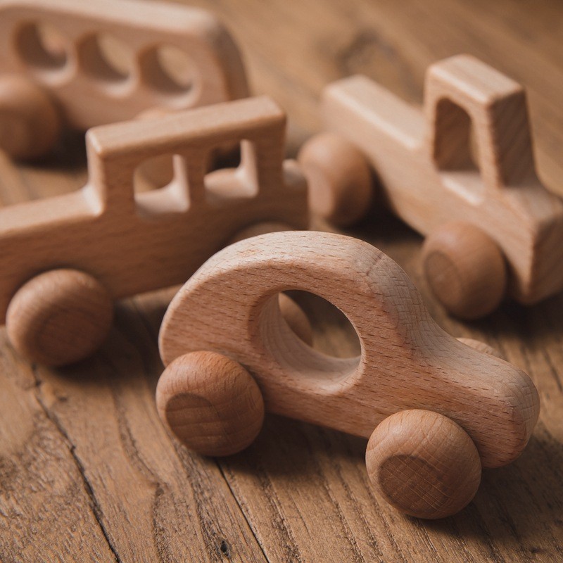 AC•D 木質玩具安撫小汽車玩具木製嬰幼兒原木玩具車抓握慣性手推小汽車木製玩具