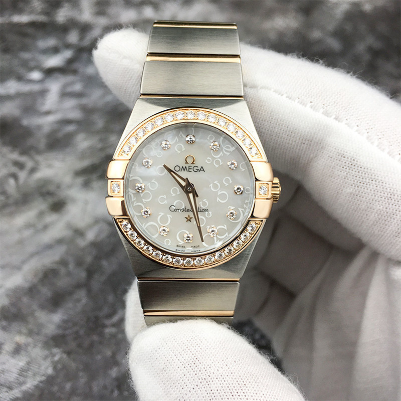 Omegafan⌚ Watch 星座系列間金鑲鑽27mm表徑石英手錶女裝Omega鋼帶