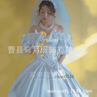 優選好物影樓法式宮廷風少女婚紗新娘泡泡袖緞麵公主裙花嫁港風複古晚禮服