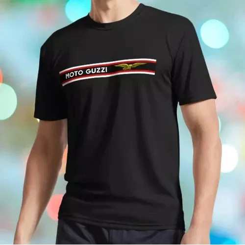 Moto Guzzi Racing 黑色男士 T 恤女士高品質休閒時尚 T 恤