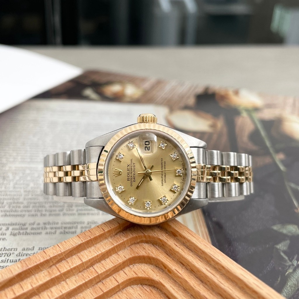 Rolex 女裝日誌型18k黃金鑲鑽自動機械手錶女士69173