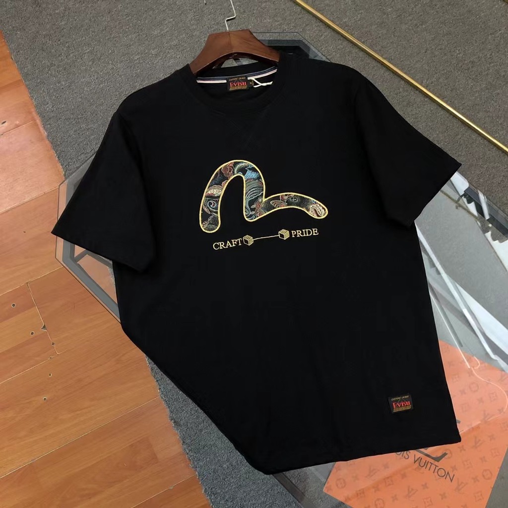 王一博同款evisu24夏季男士家居花卉海鷗印花圓領短袖100%純棉t恤