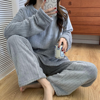 Yummy❥現貨速發 ❥睡衣套裝女 女厚睡衣 保暖家居服 珊瑚絨睡衣 套裝家居服 冬天家居服 暖暖套裝