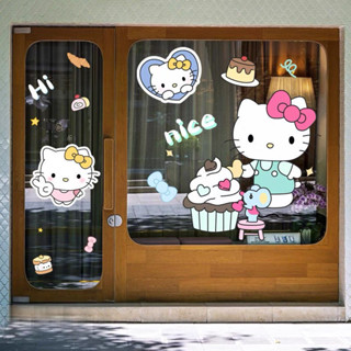 【現貨速發】新款ins可愛凱蒂貓廚房浴室貼紙推拉門玻璃裝飾可愛卡通防撞貼畫