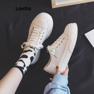Lovito 女款休閒純白鞋厚底運動鞋 LFA78002