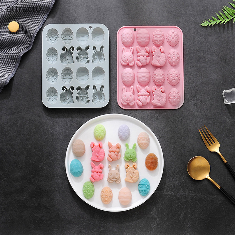 Attact 復活節矽膠模具復活節兔子兔子彩蛋模具 DIY 烘焙果凍布丁巧克力蛋糕工具肥皂模具 TW