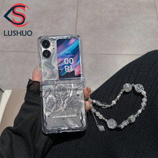 Lushuo OPPO Find n3 N2 Flip Glitter Rose 手機殼帶水晶手鍊,適用於 findn2