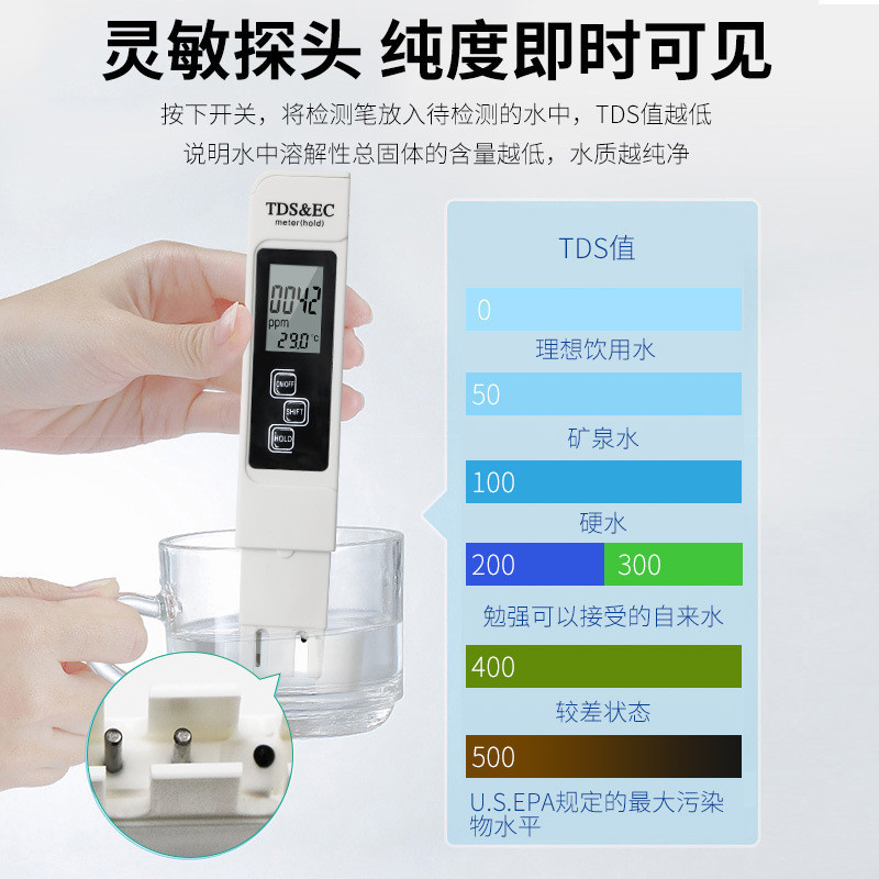 新款水質檢測筆 家用飲用水EC計 三合一溫度電導率TDS測試筆
