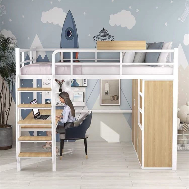一點家具✨台灣公司 鐵架床 雙層高架床 小戶型省空間閣樓床 複式床 書桌床架組 上下鋪雙層床 鐵架床雙人床架 五層儲物櫃