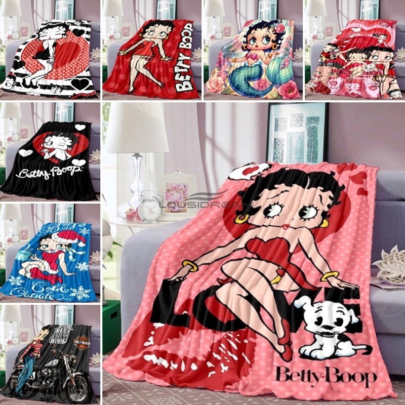 卡通可愛貝蒂娃娃毛毯兒童午睡毯3d印花Betty Boop柔軟舒適毛毯客廳沙發毯法蘭絨毛毯可訂製