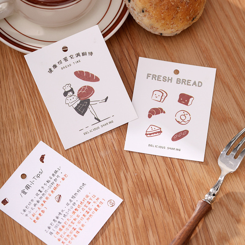 【現貨】【烘焙卡片】可愛 烘焙裝飾吊牌 麵包 土司三明治甜甜圈 卡通小卡片 食用說明 提示卡