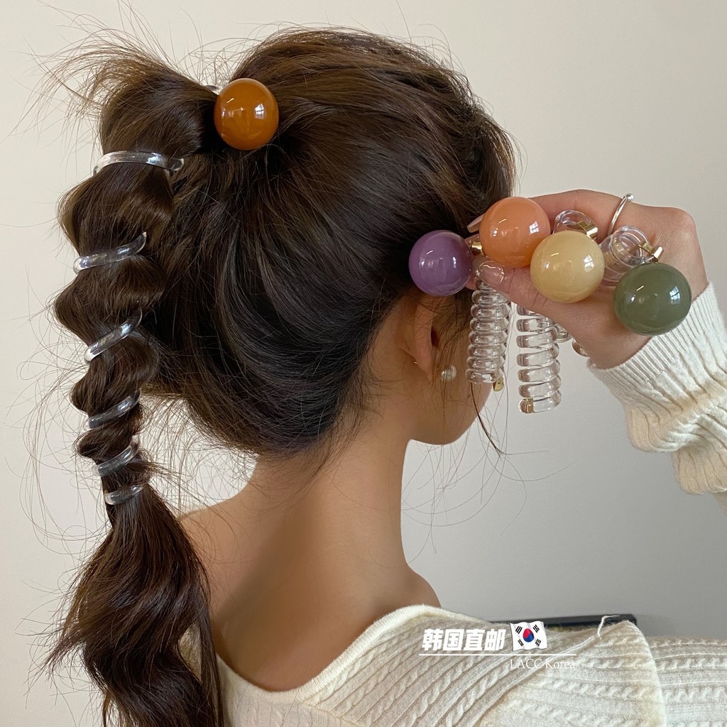 日系簡約泡泡球電話線髮圈 糖果色辮頭繩 女生辮髮神器批發