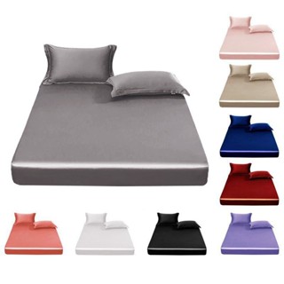 (現貨)熱銷涼爽柔軟素色絲綢床單 1 件緞面床罩床單單人/超級單人/大號/特大號