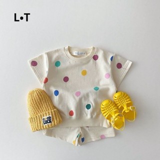 【LT】現貨 韓版時尚洋氣嬰幼童氣球卡通短袖 男女寶寶短褲套裝 潮女寶寶兩件套夏天嬰兒分體套裝