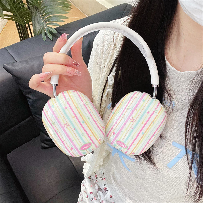 Striped Stars 適用Airpods max簡約頭戴耳機殼 蘋果Airpods max耳機保護套 矽膠軟殼 透