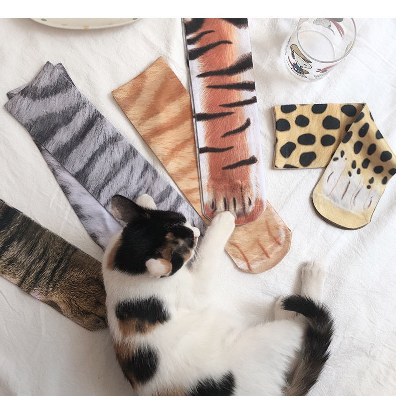 貓爪襪 3D 打印搞笑長筒動物絲襪動物圖案美腿塑形