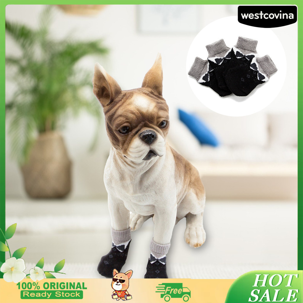 4 件裝寵物襪透氣防滑棉針織爪印寵物狗襪子,適合日常生活