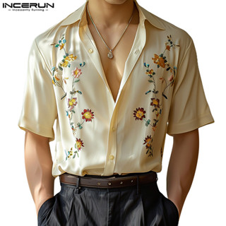 Incerun 男士韓版時尚印花碎花短袖寬鬆襯衫