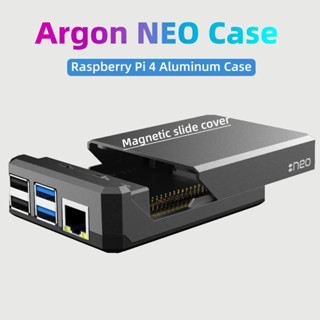Argon NEO Raspberry Pi 4 外殼鋁金屬外殼滑動磁性蓋被動冷卻散熱器可選風扇適用於 Pi 4 B
