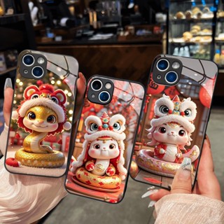 戴獨角獸帽子的蛇玻璃盒適用於農曆新年 2025 生肖動物適用於 iPhone 16 15 14 13 12 11 8 7