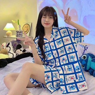 【倉庫現貨】ins風可愛史迪仔睡衣女夏季新款短袖學生宿舍居家服兩件套裝外穿 潮流 時尚小眾 送禮必備