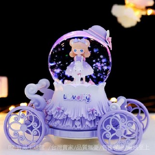 免運爆款🎇.-嵗六一兒童女孩水晶球音樂盒公主馬車旋轉八音盒女生生日禮物