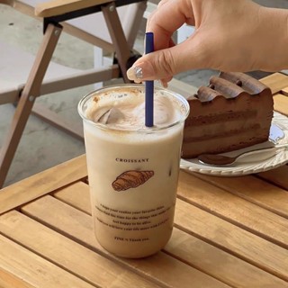 [D0312]韓國英文字母ins果汁杯牛奶早餐杯牛角包家用喝水杯子果汁杯玻璃杯高階感小眾咖啡杯