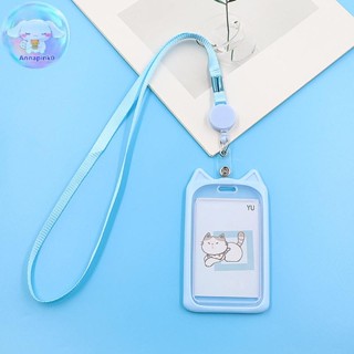Anap 1 件卡通貓卡夾糖果色身份證套可伸縮捲軸掛繩身份信用保護套銀行公交卡套 EN