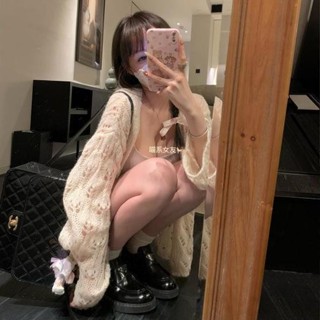 FXDAZI!個性上衣輕盈溫柔風2025年鏤空馬海毛鏤空外套女薄款防曬針織開衫
