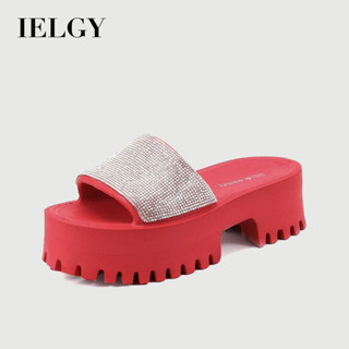 IELGY 厚底拖鞋女平底鞋貼菱形歐美eva大碼休閒百搭一字女鞋