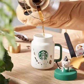 魔術師小熊陶瓷陶瓷杯 杯子 高顏值 帶蓋 梅森咖啡杯 馬克杯 可愛水杯
