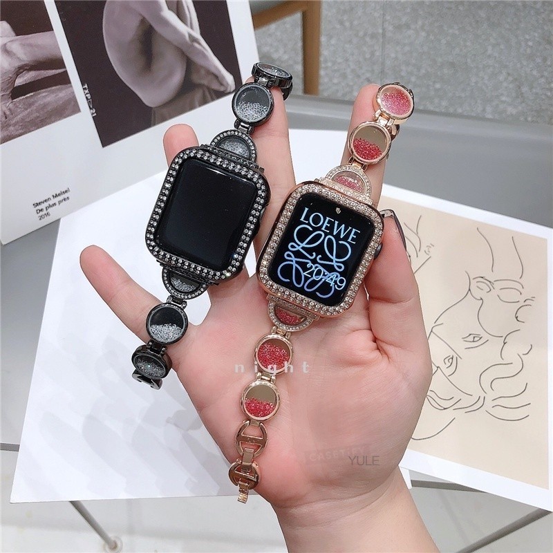 流沙碎鑽金屬蘋果手錶錶帶 apple watch 蘋果錶帶 iwatch 8 9代 精緻閃耀高級錶帶