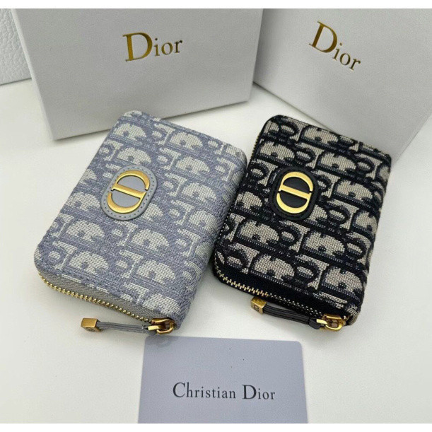 【禮盒】潮流女包 原單Diorr刺繡D-D皮革短夾 歐美風CD拉鍊零錢包 奢華女士手拿包