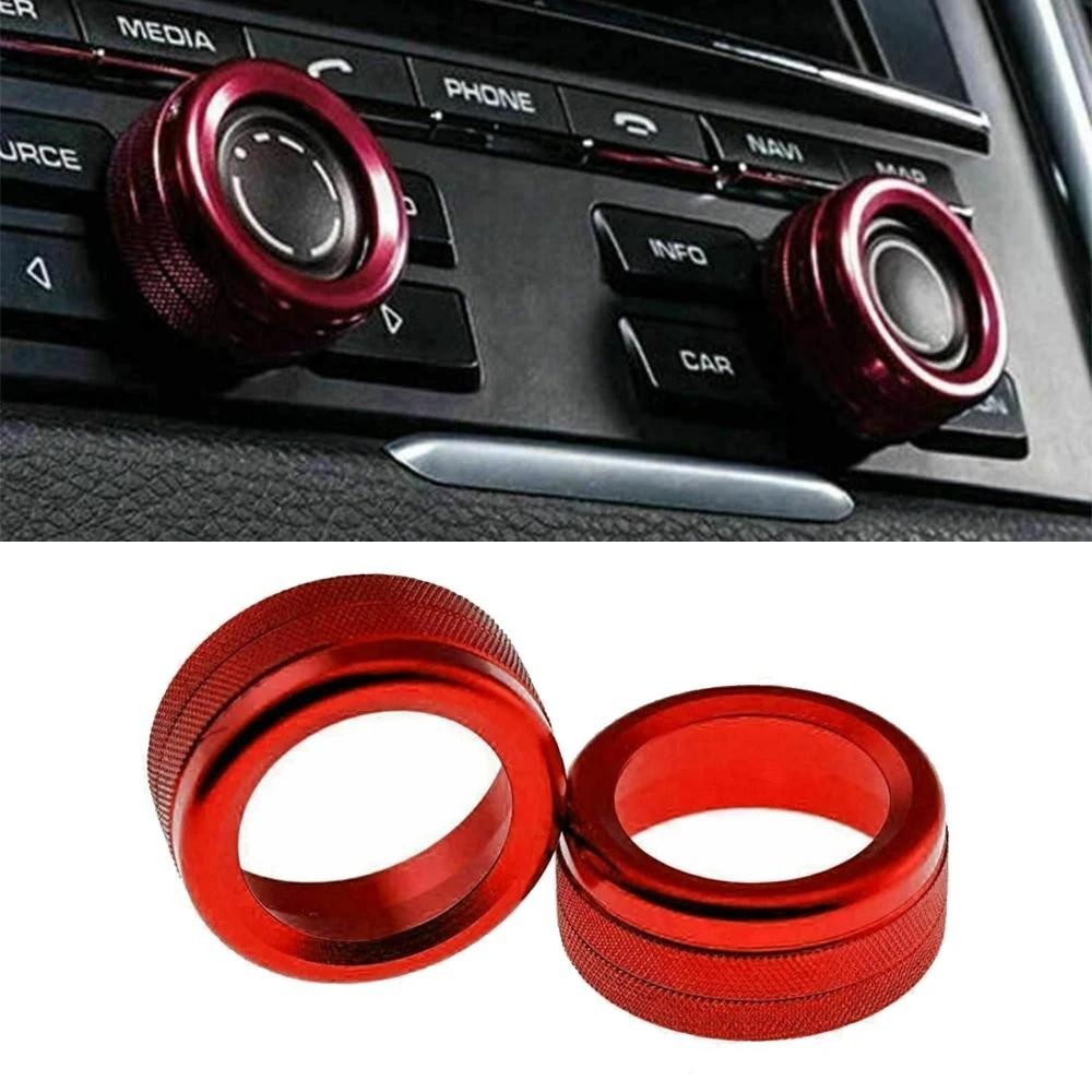 PORSCHE 保時捷 2 件裝汽車紅色合金音量收音機開關旋鈕蓋內飾配件適用於 911 Macan 718 Paname