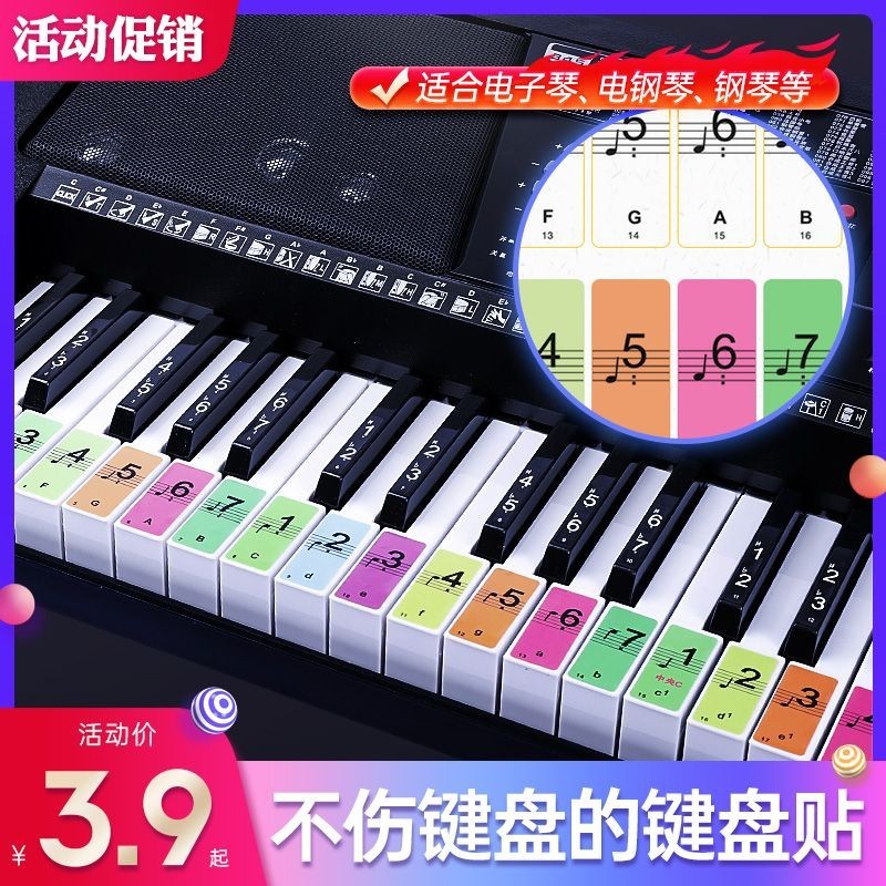 ‹鋼琴貼紙›現貨 88鍵61鍵54鍵  琴鍵貼  鋼琴鍵盤貼五線譜電子琴電鋼琴透明簡音符貼