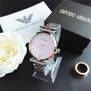 亞曼尼 Emporio Armani阿瑪尼鋼帶女錶系列腕錶石英機芯貝母色錶盤女錶休閒簡約玫瑰金鋼帶錶