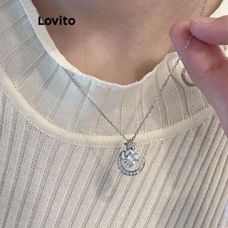 Lovito 女士休閒月亮水鑽星星項鍊 LFA27305