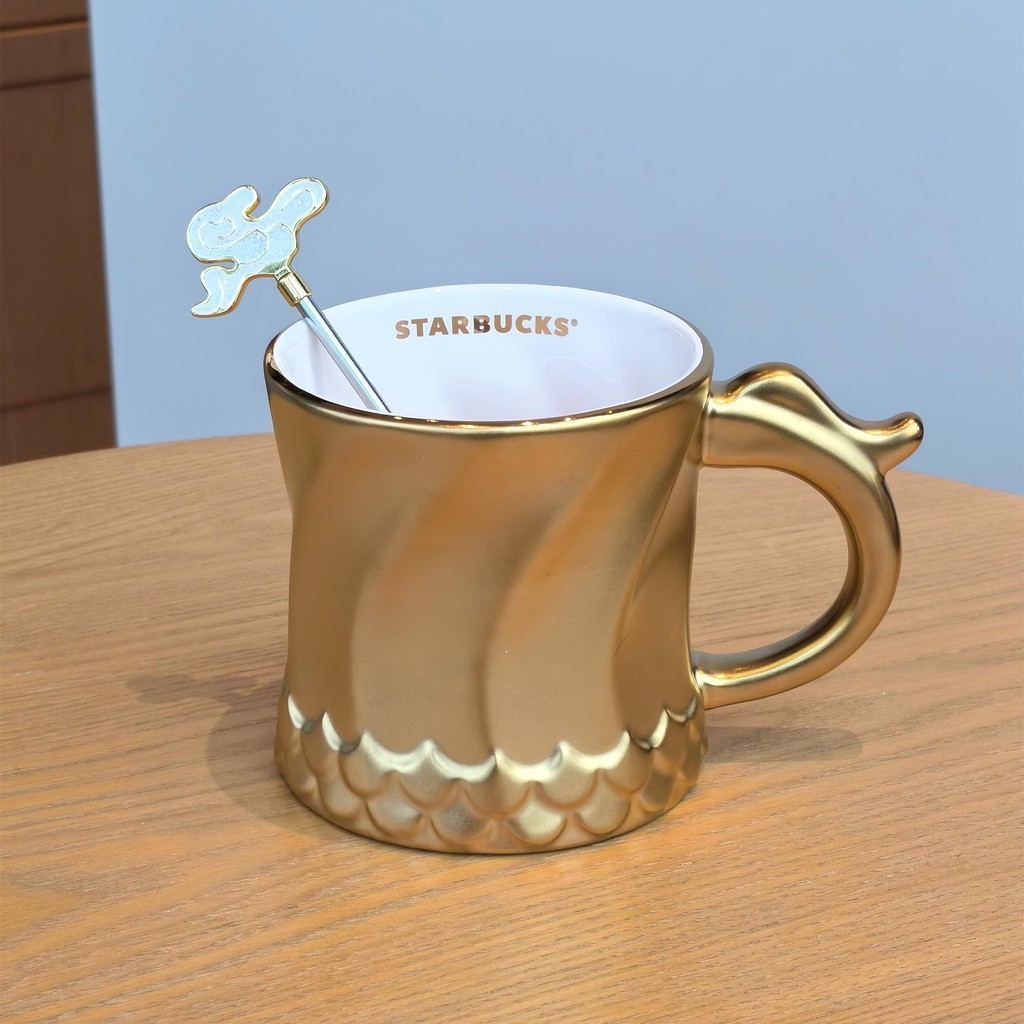 現貨出售—星巴克杯子新春龍年生肖純金復古經典簡約咖啡陶瓷馬克杯帶攪拌棒