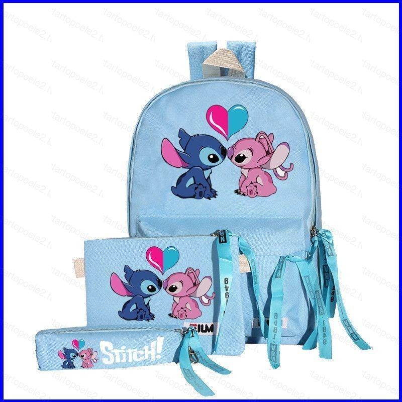Stitch 背包筆袋學生大容量透氣印花多用途女卡通三件套袋