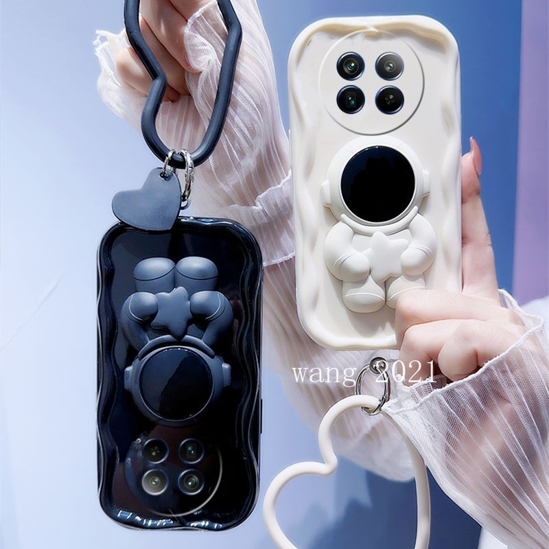 熱門手機殼 Realme 12X Realme12 5G 時尚酷外殼搭配愛心手環隱形太空人支架純色奶油色邊框鏡頭軟套