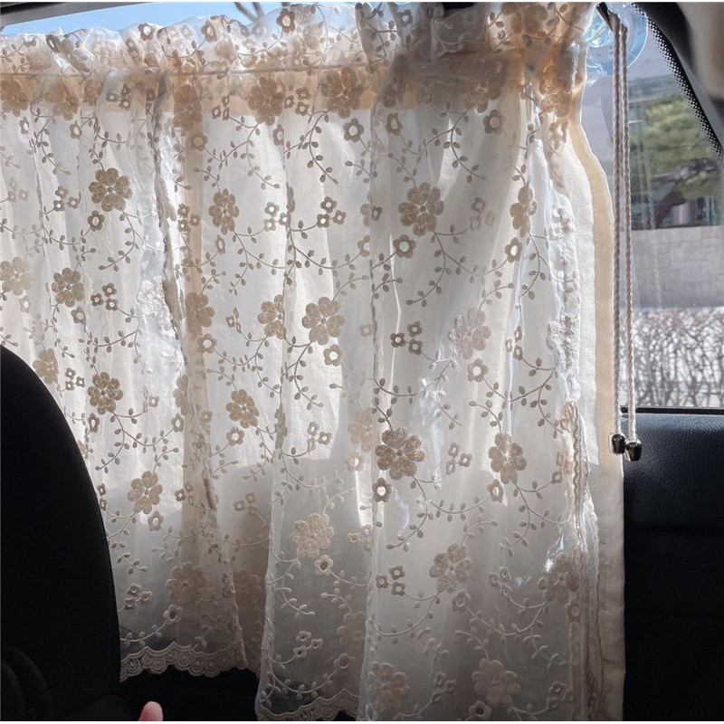 現貨#韓國ins蕾絲刺繡兒童汽車遮光簾雙層小清新車窗遮陽簾車內裝飾4vv