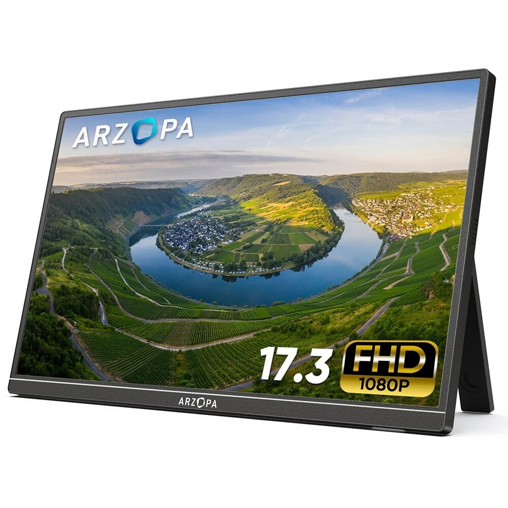 Arzopa 17.3" FHD 便攜式顯示器 1080p 外部顯示器 IPS 屏幕 USB C HDMI 遊戲顯示器,