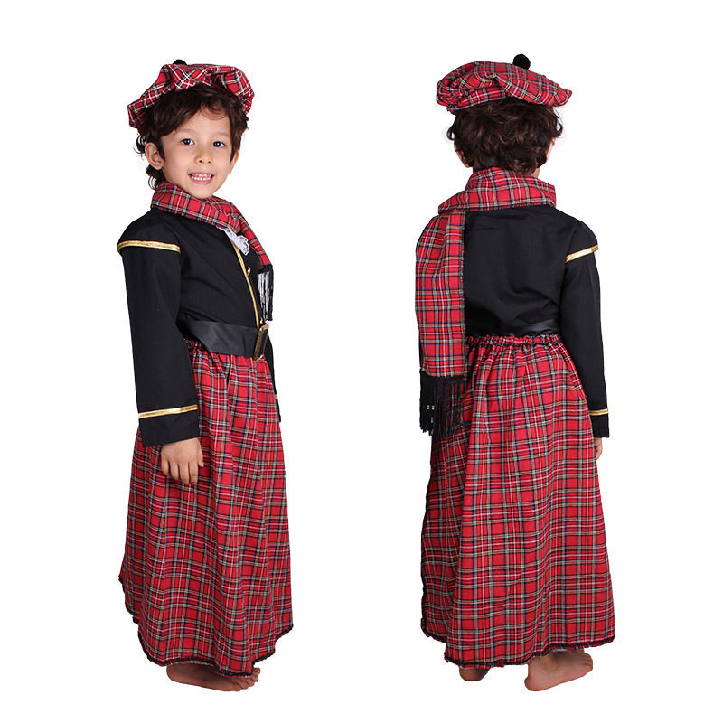 傳統蘇格蘭男嬰服裝兒童格子呢服裝萬聖節表演派對角色扮演服裝