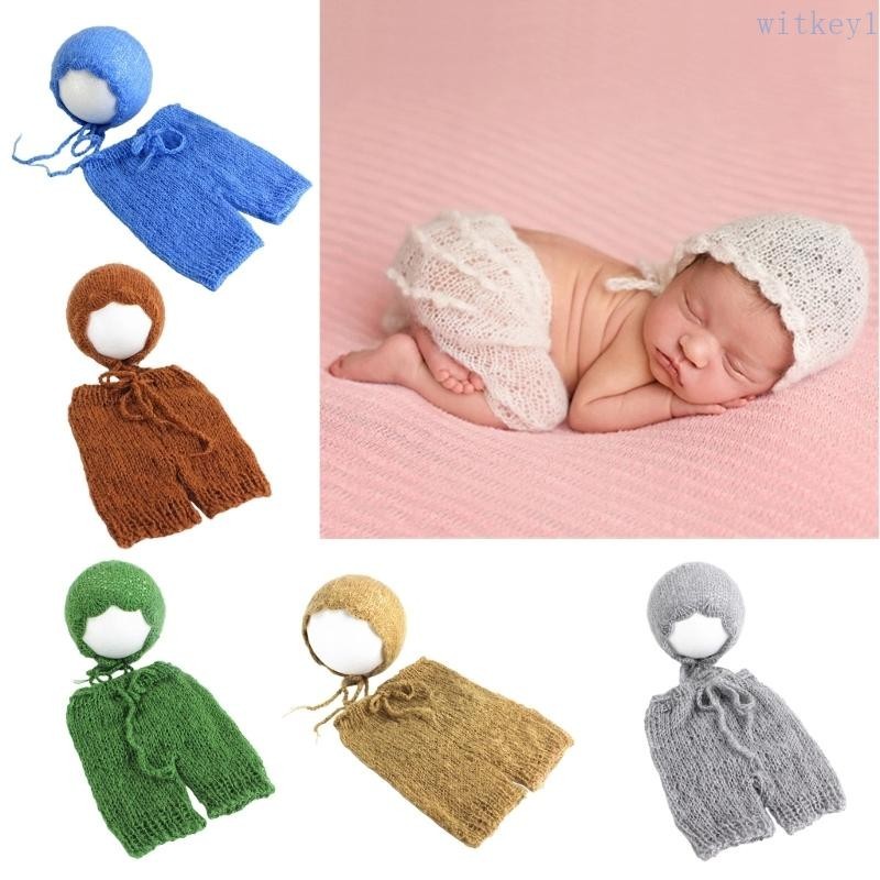 Wit 嬰兒攝影服裝服裝針織褲子帽子服裝新生兒攝影道具幼兒照片服裝