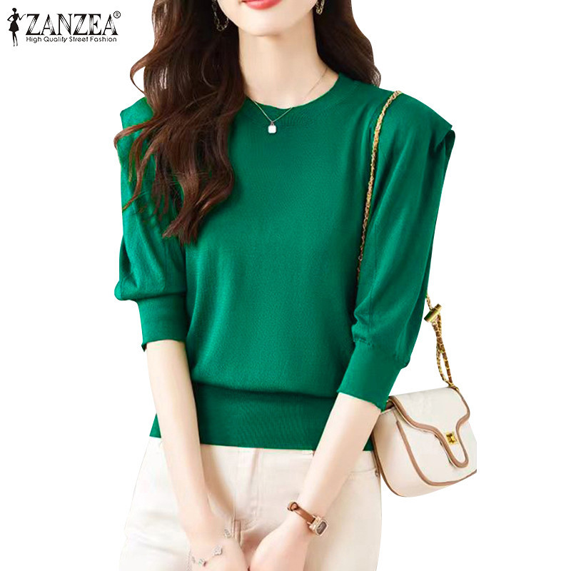 Zanzea 女式韓版休閒圓領純色半袖襯衫
